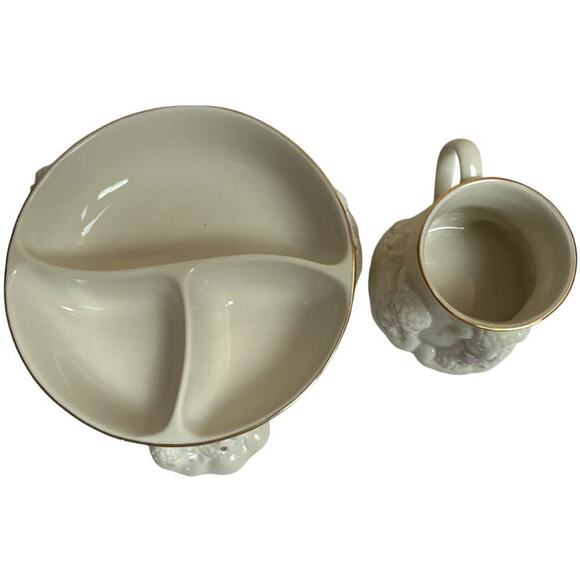 Lenox Lazy Lamb Ivory Porcelain Baby Feeding Divided Bowl & Cup - Picture 2 of 9